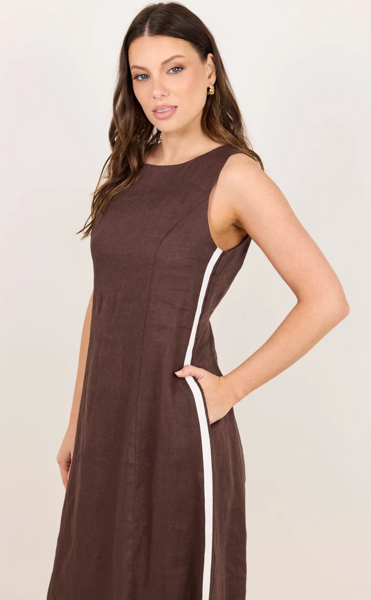Future Dark Chocolate Linen Sleeveless Midi Dress - Stories Be Told