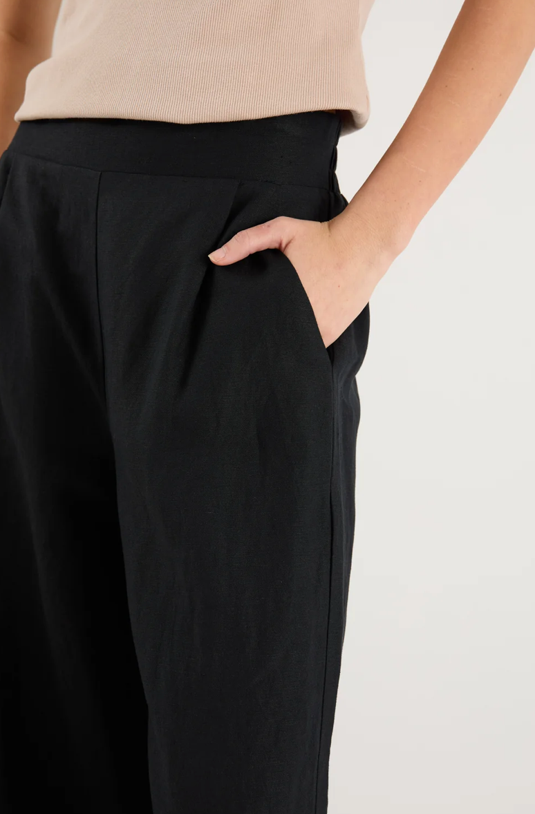 Guardian Black Linen Viscose Elastic Back Pants - Among The Brave