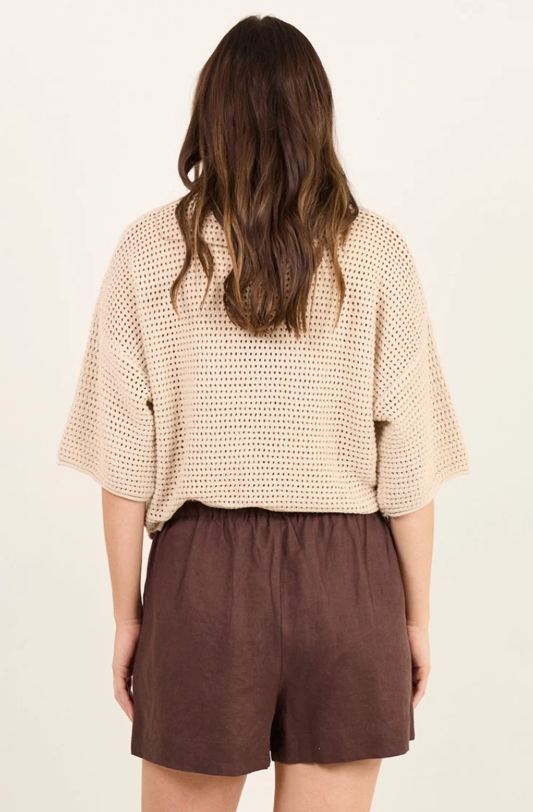 Lifestyle Dark Chocolate Linen Tie Waist Shorts - Re:Union
