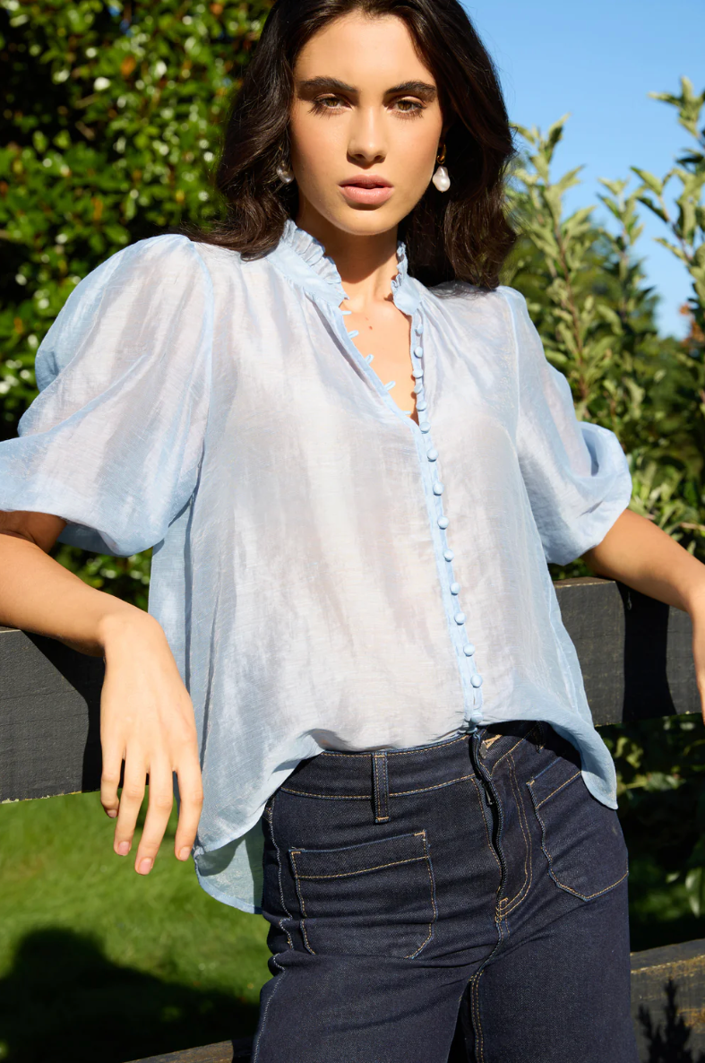 Continuance High Neck Buttoned SS Top. Ivy + Jack