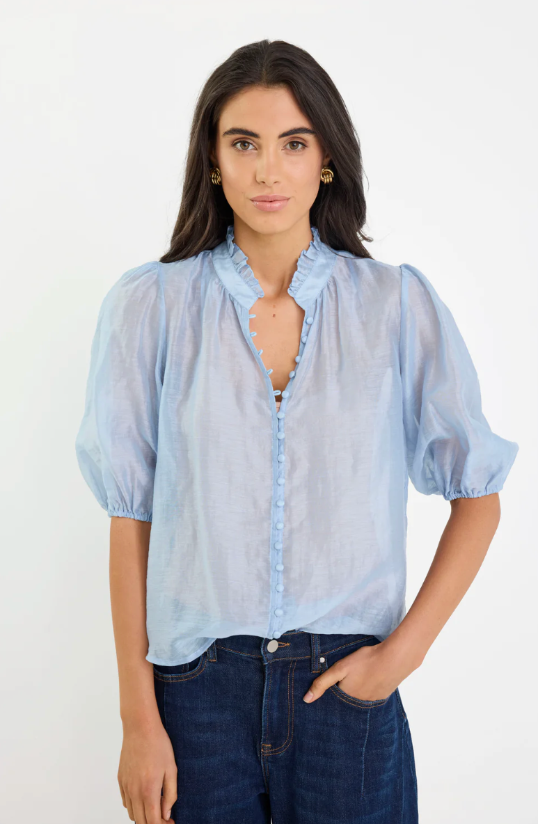 Continuance High Neck Buttoned SS Top. Ivy + Jack