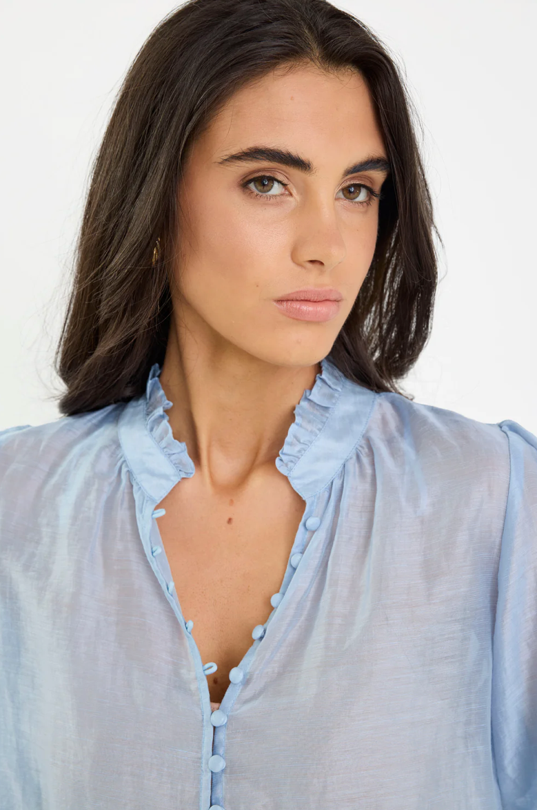 Continuance High Neck Buttoned SS Top. Ivy + Jack
