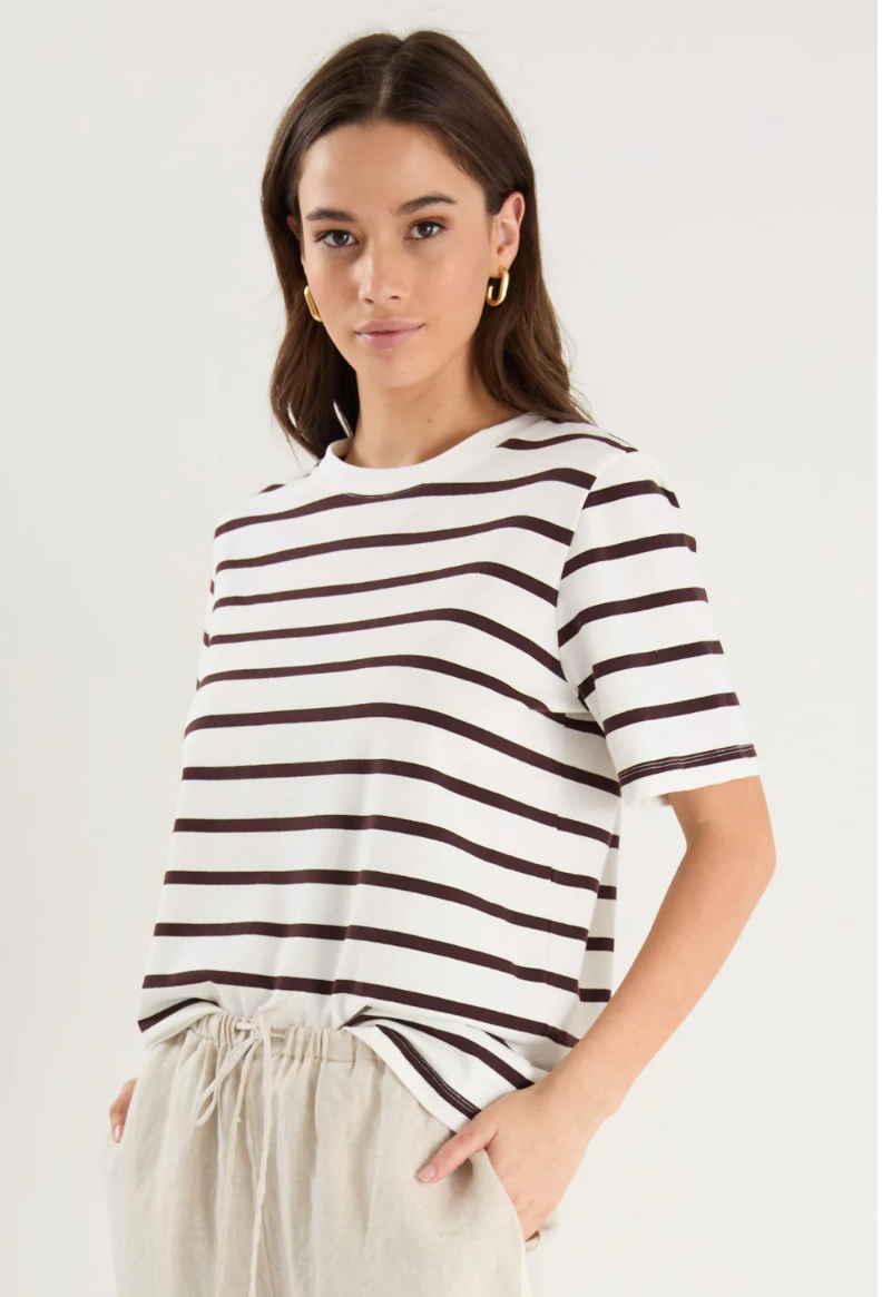 Binding Chocolate White Stripe Boxy Tee. Re:Union