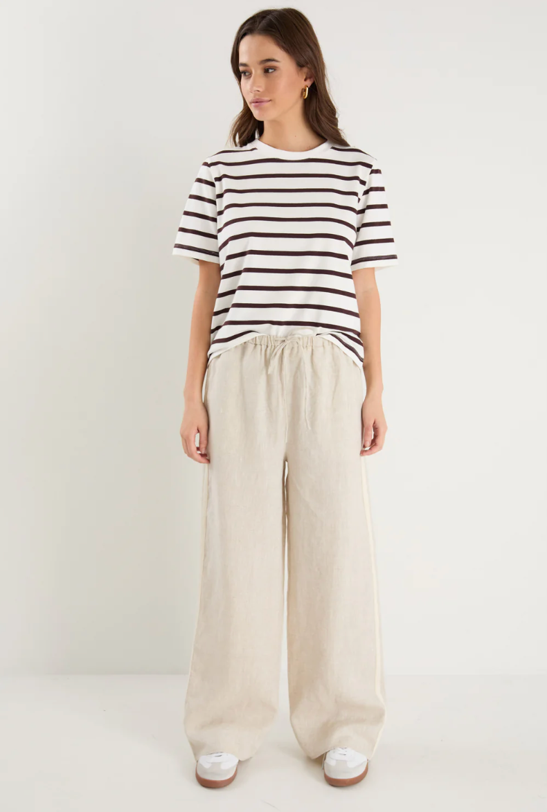 Binding Chocolate White Stripe Boxy Tee. Re:Union