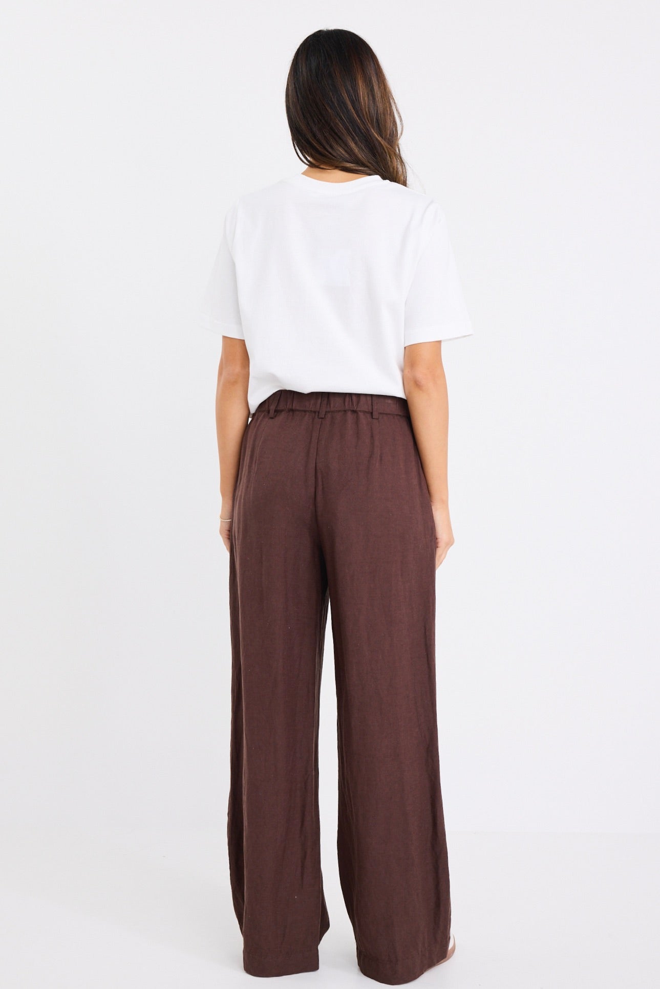 Shelter Chocolate Linen Viscose Flat Front Wide Pants