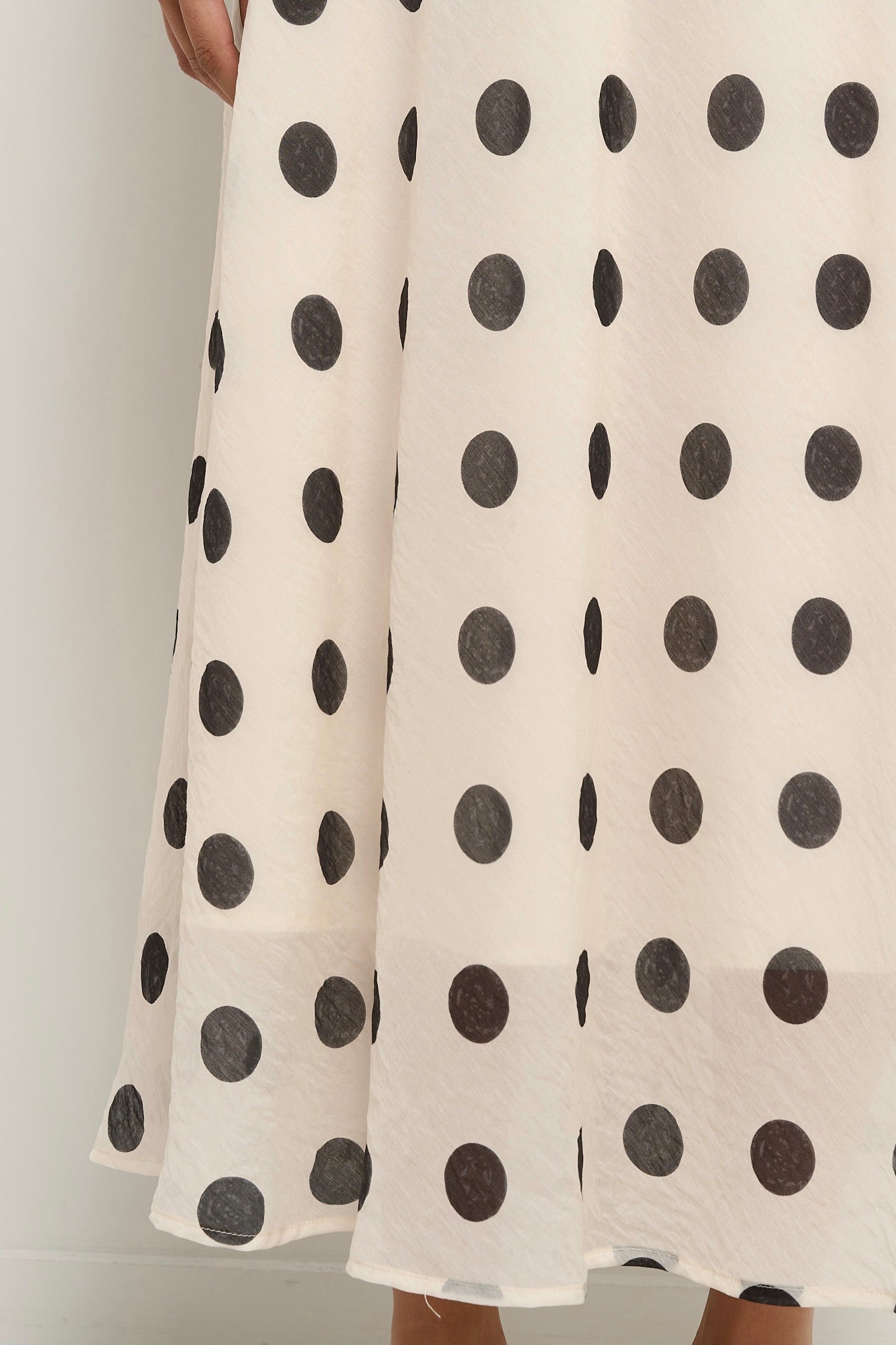 Stage cream and black polka dot puff sleeve floaty maxi dress