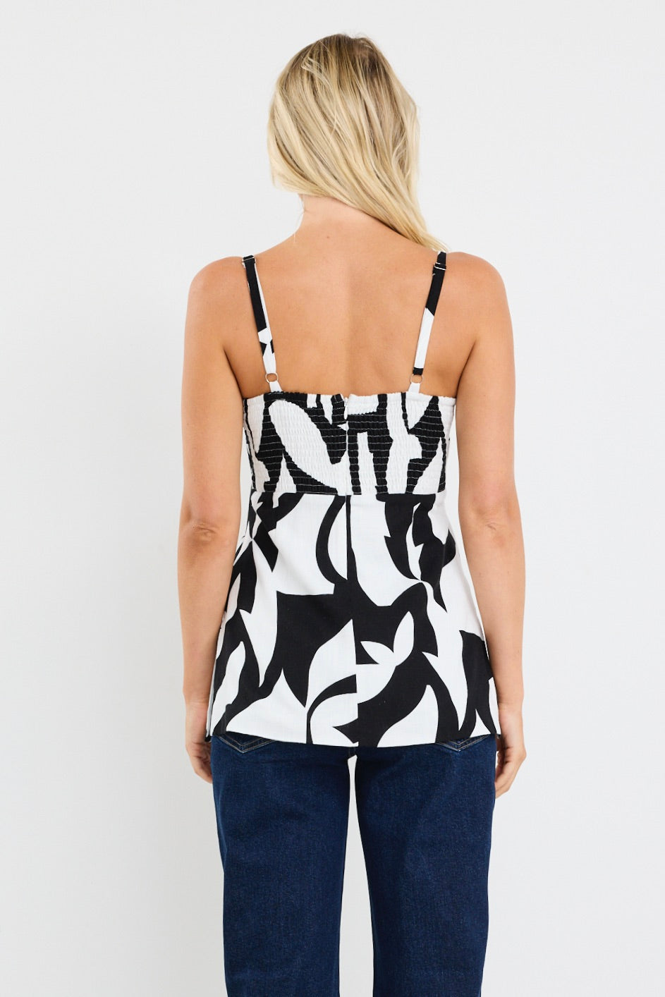 Sunkissed Black Ivory Cutout Print Split Hem Cami Top