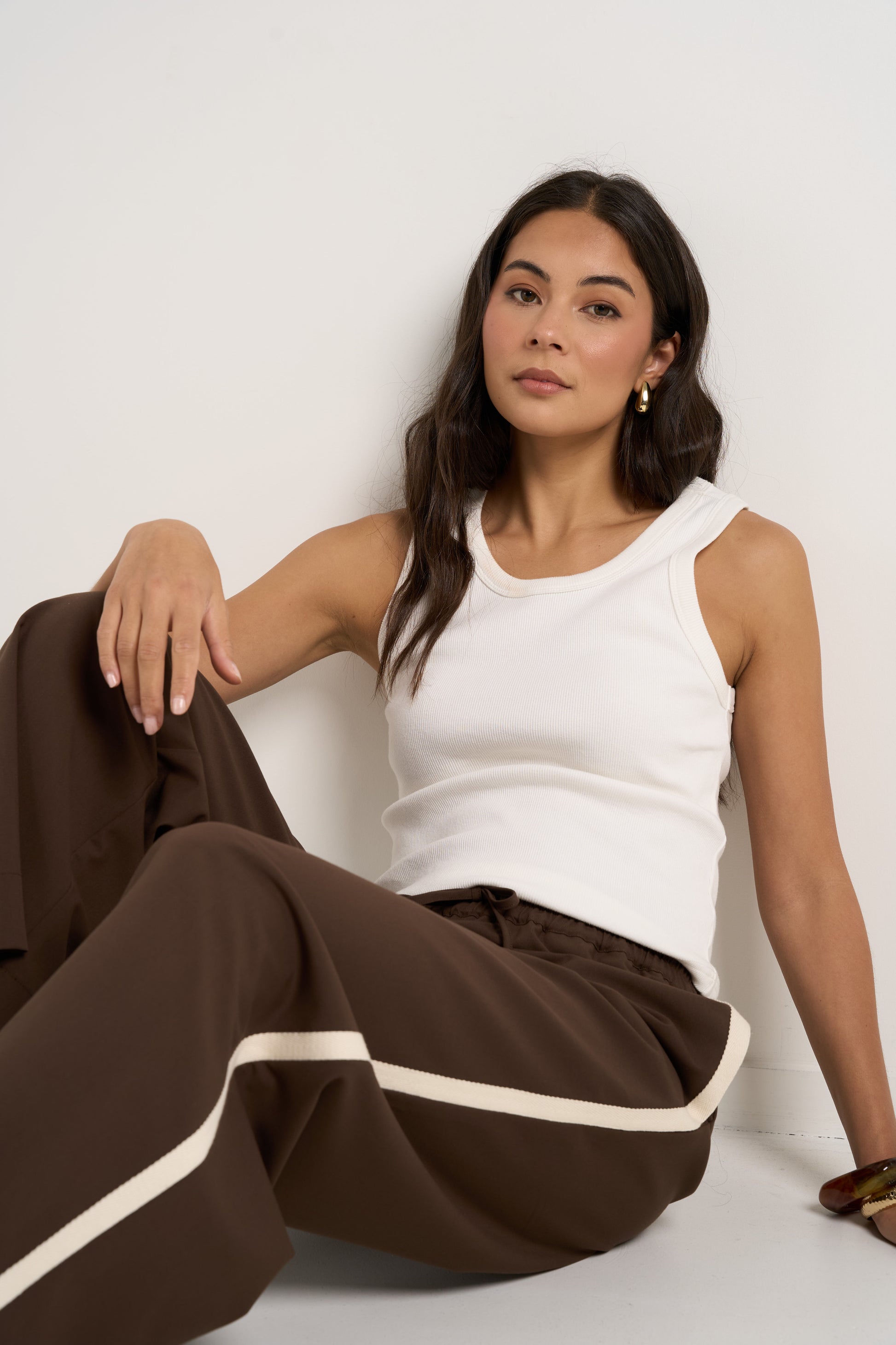 Townie Chocolate Stripe Side Tape Wide Leg Pants