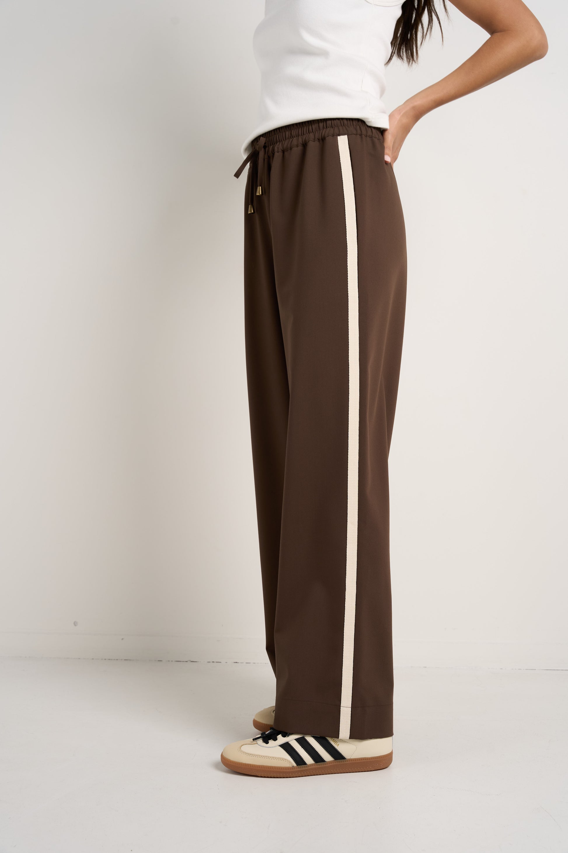 Townie Chocolate Stripe Side Tape Wide Leg Pants