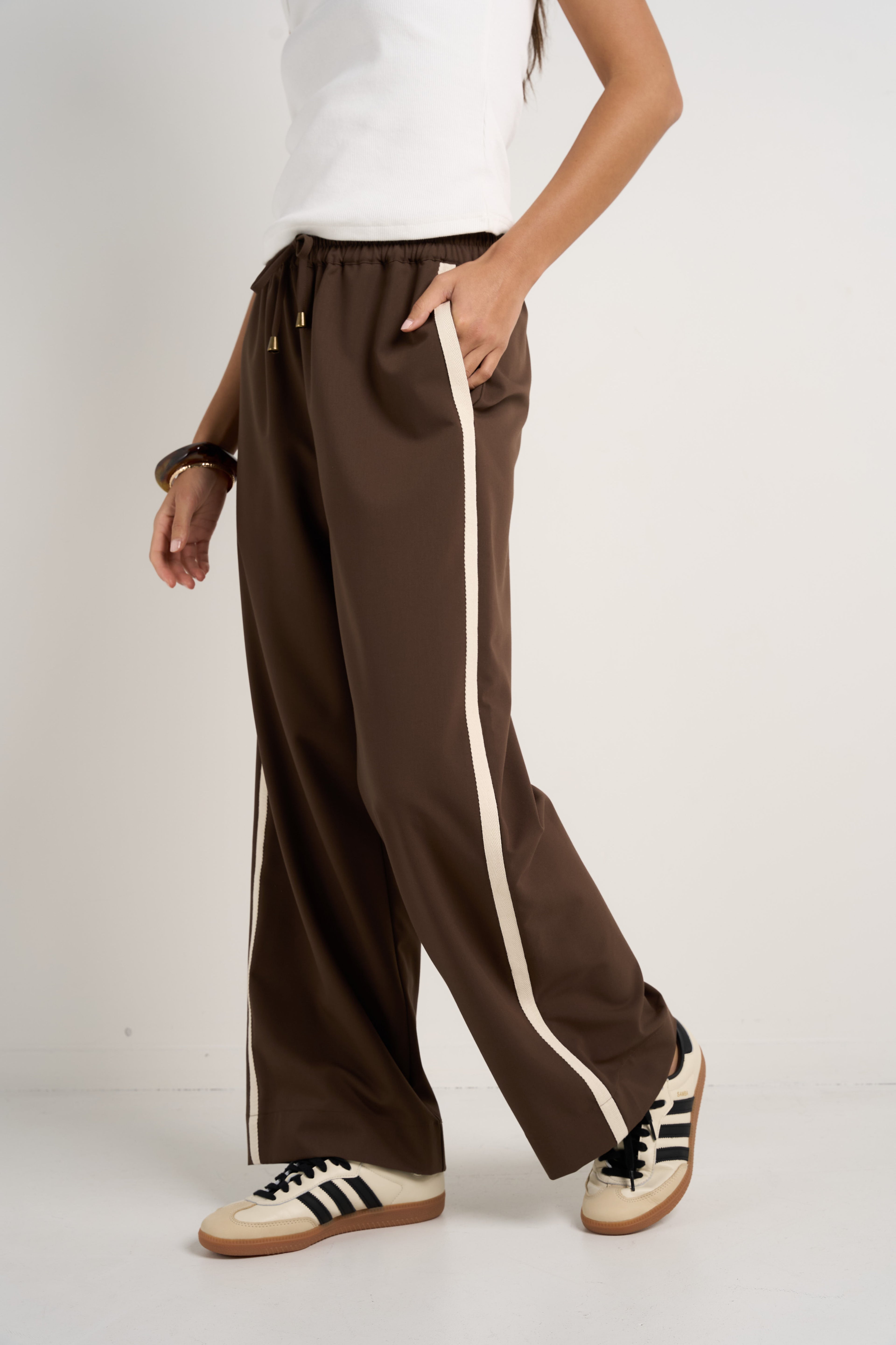 Townie Chocolate Stripe Side Tape Wide Leg Pants