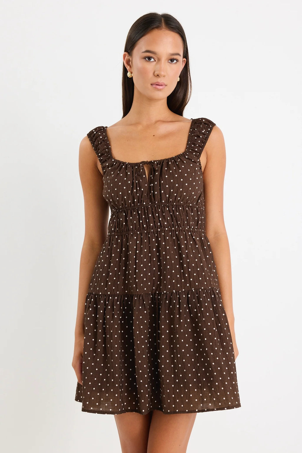 Tricky Chocolate Mini Polka Dot Mini Dress