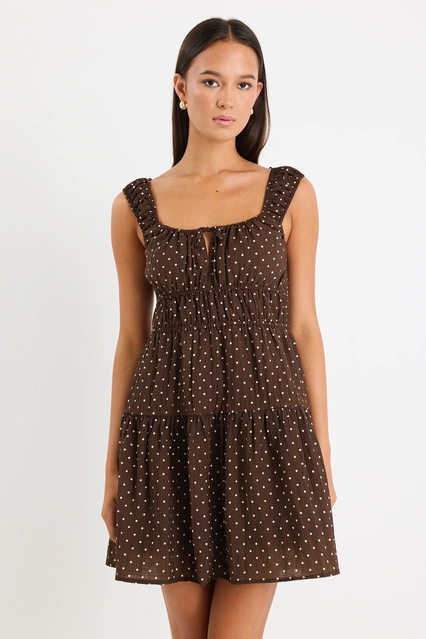 Tricky Chocolate Mini Polka Dot Mini Dress