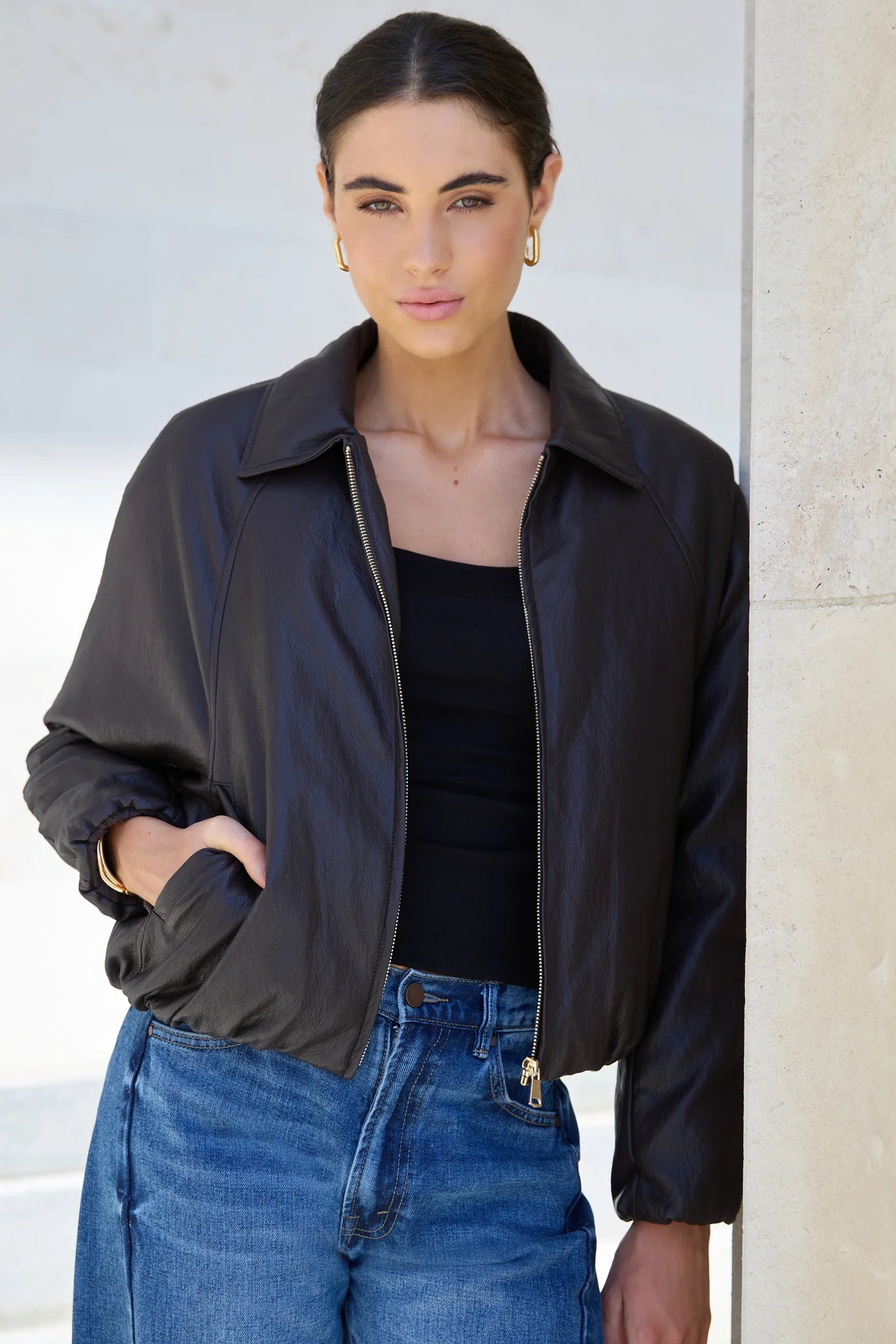 Troup Chocolate PU leather Zip Jacket