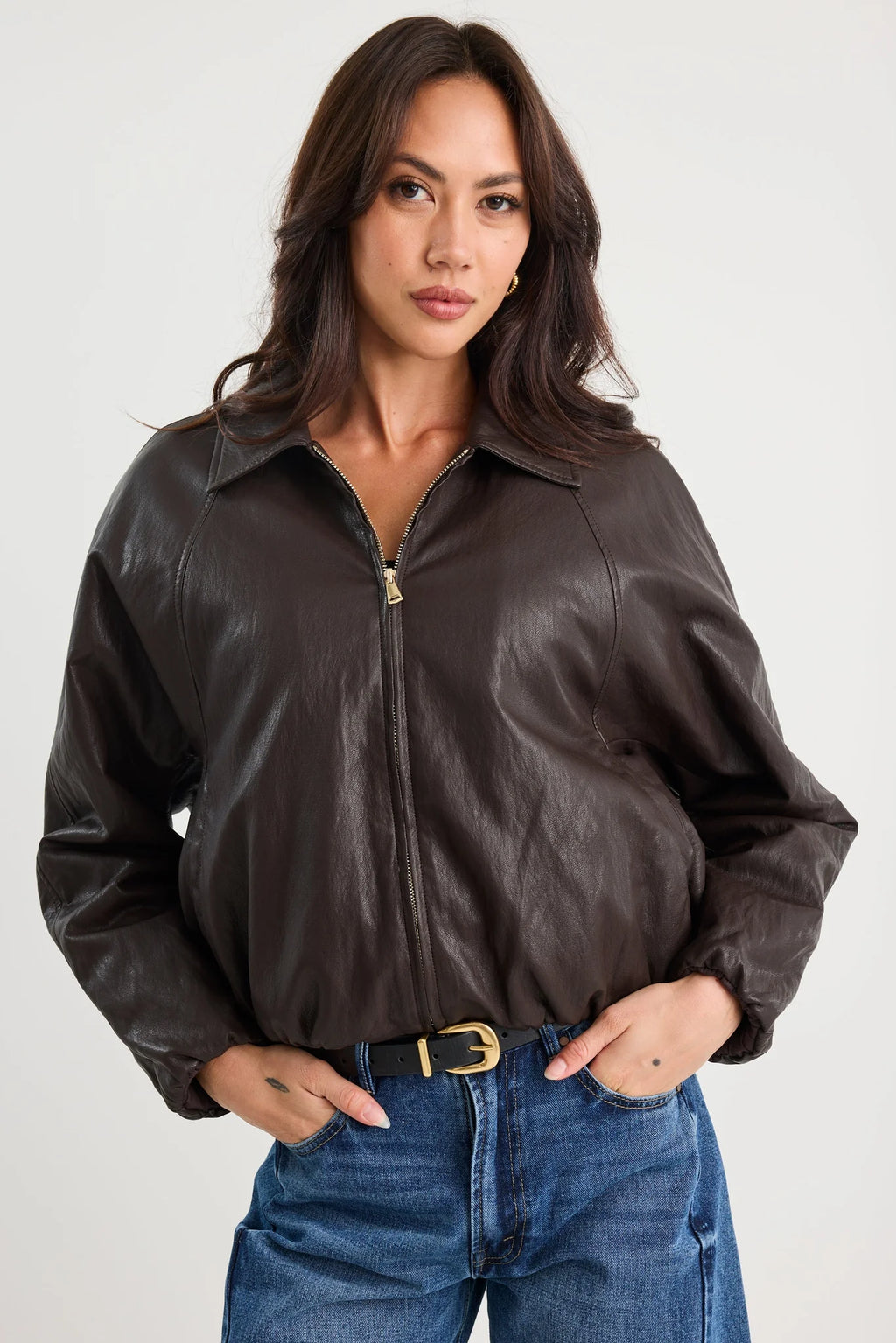 Troup Chocolate PU leather Zip Jacket