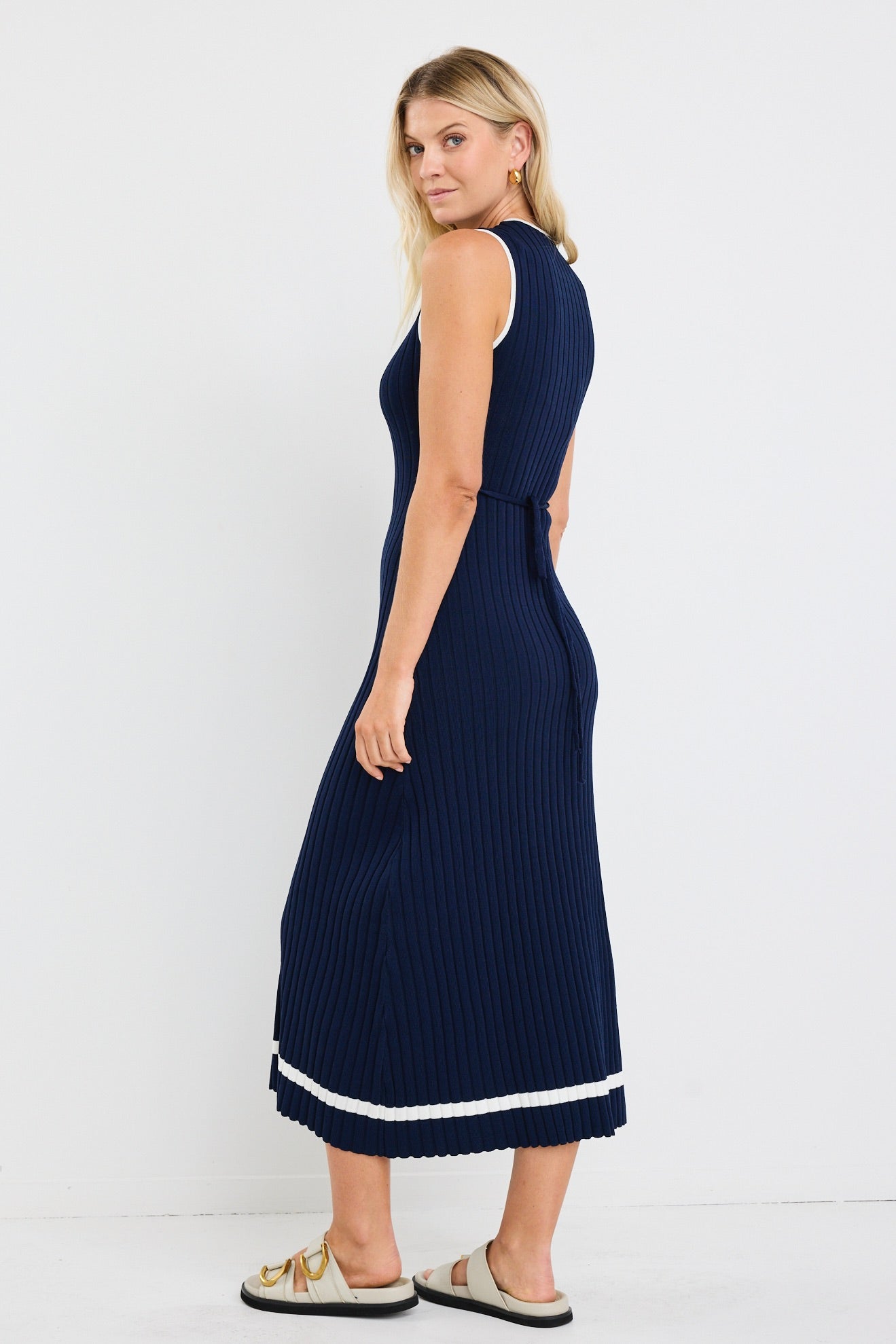 Vanity Navy Rib Sleeveless Knit Maxi Dress