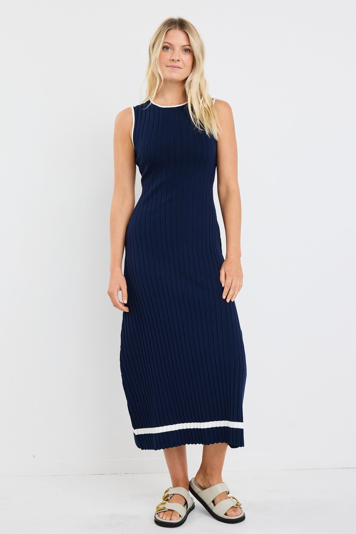 Vanity Navy Rib Sleeveless Knit Maxi Dress