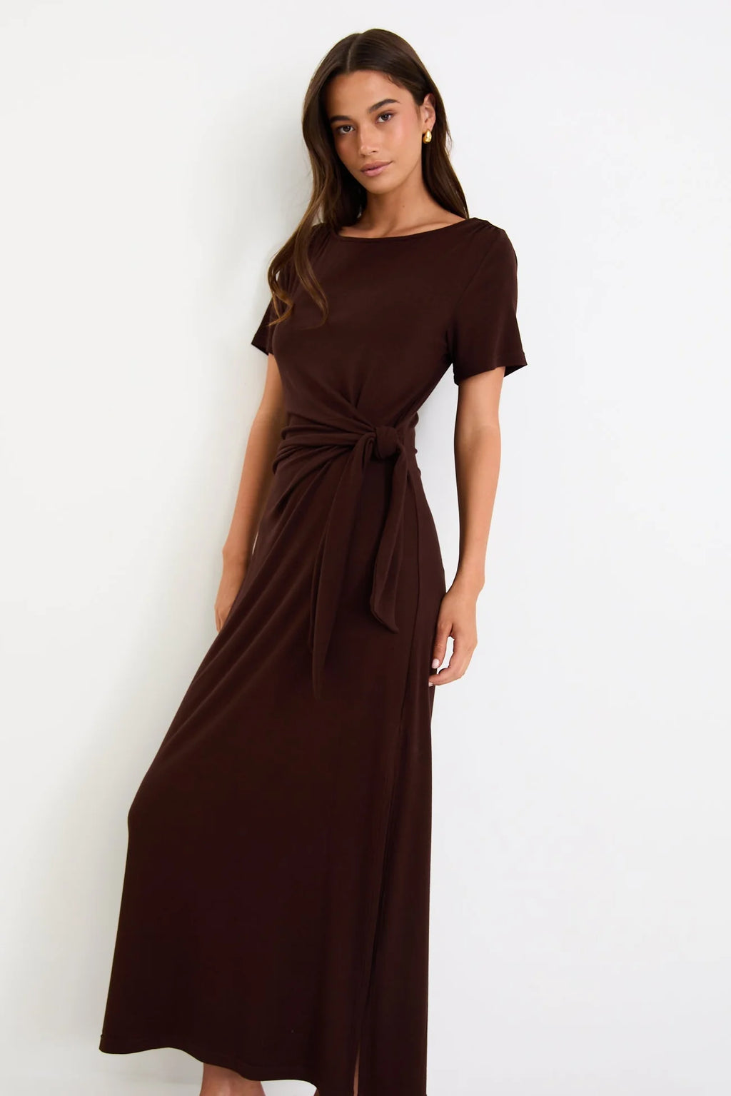 Vortex Chocolate Jersey Waist Tie T-shirt Dress