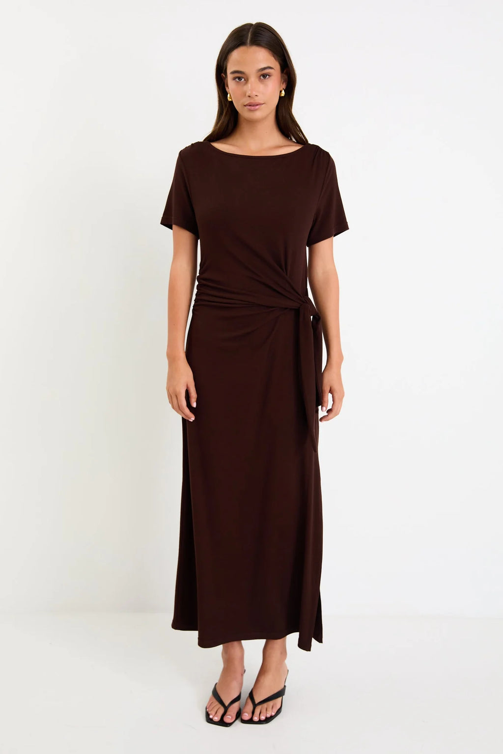 Vortex Chocolate Jersey Waist Tie T-shirt Dress