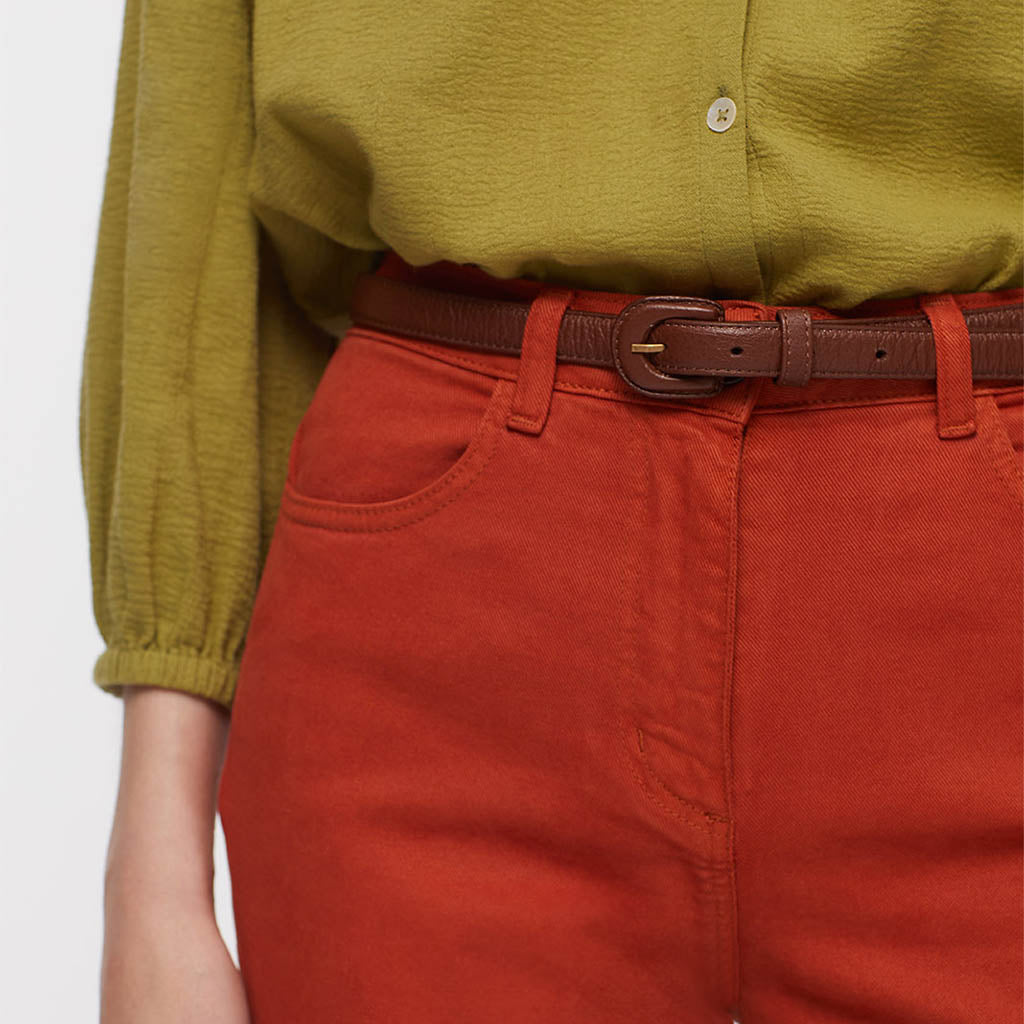 Leather Belt with Buckle Lined in Olive, Brown or Creme
