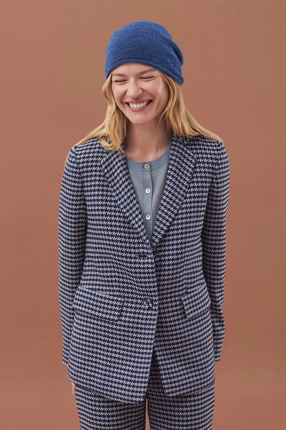 Folk Houndstooth Blazer in Blue