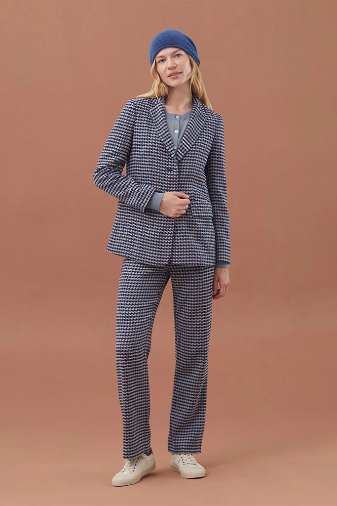 Folk Houndstooth Blazer in Blue