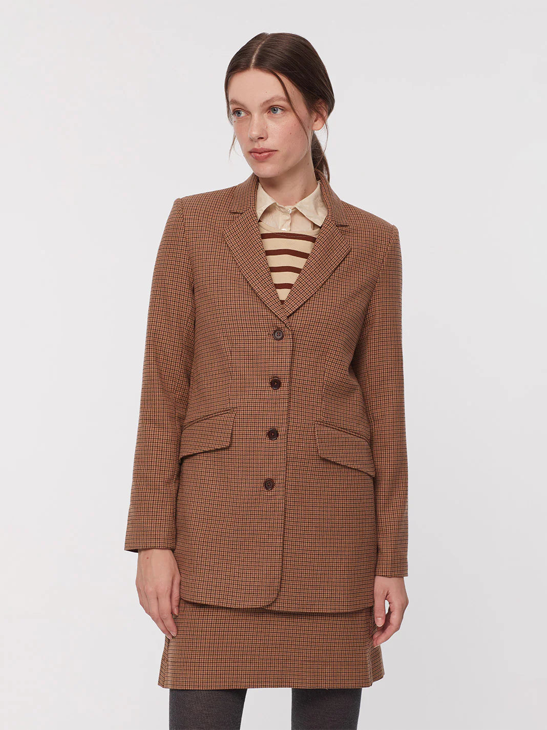 Folk Checks Tailored Blazer in Brown