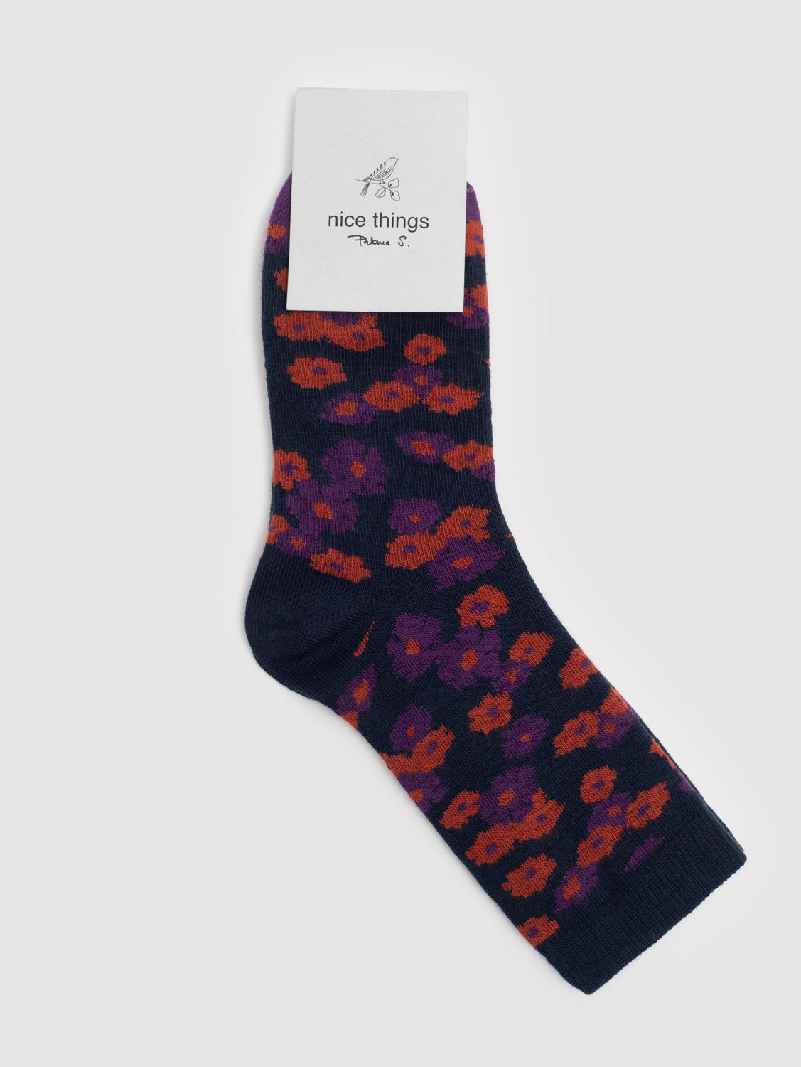 Small Flower socks with purple toe