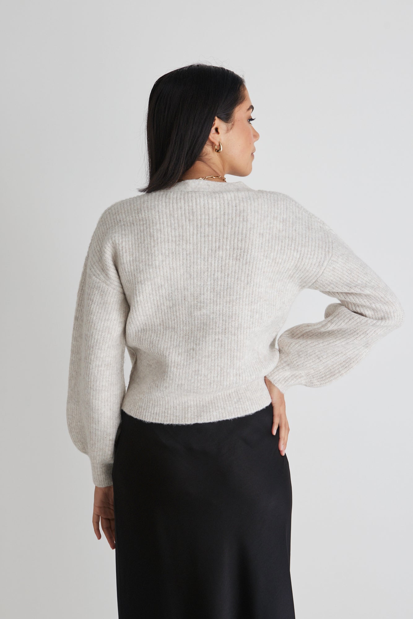 Authentic Oat Marle Chunky Knit Crewneck Cardigan
