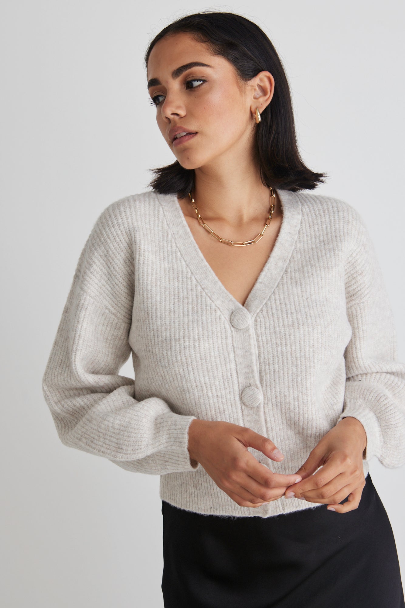Authentic Oat Marle Chunky Knit Crewneck Cardigan