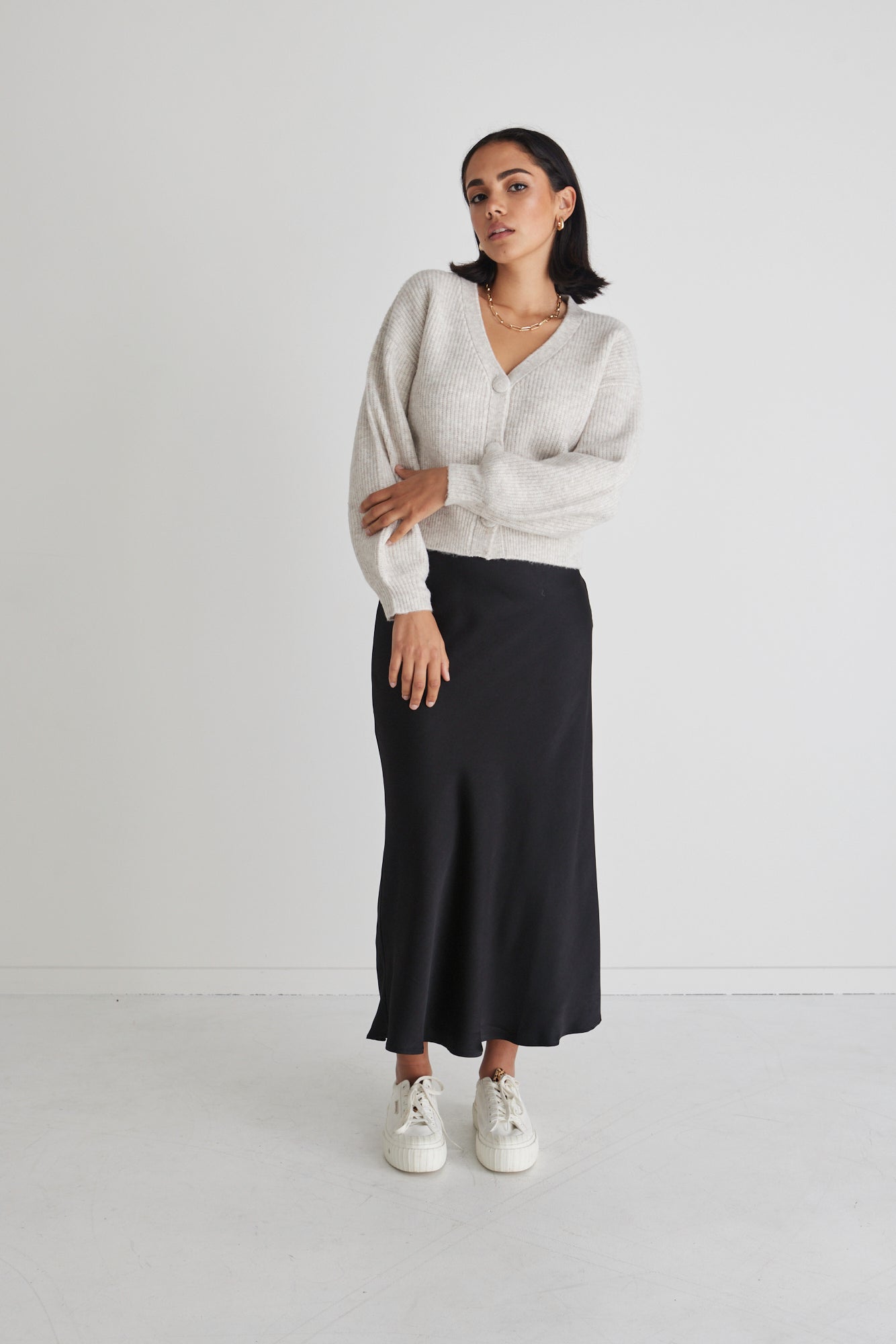 Authentic Oat Marle Chunky Knit Crewneck Cardigan