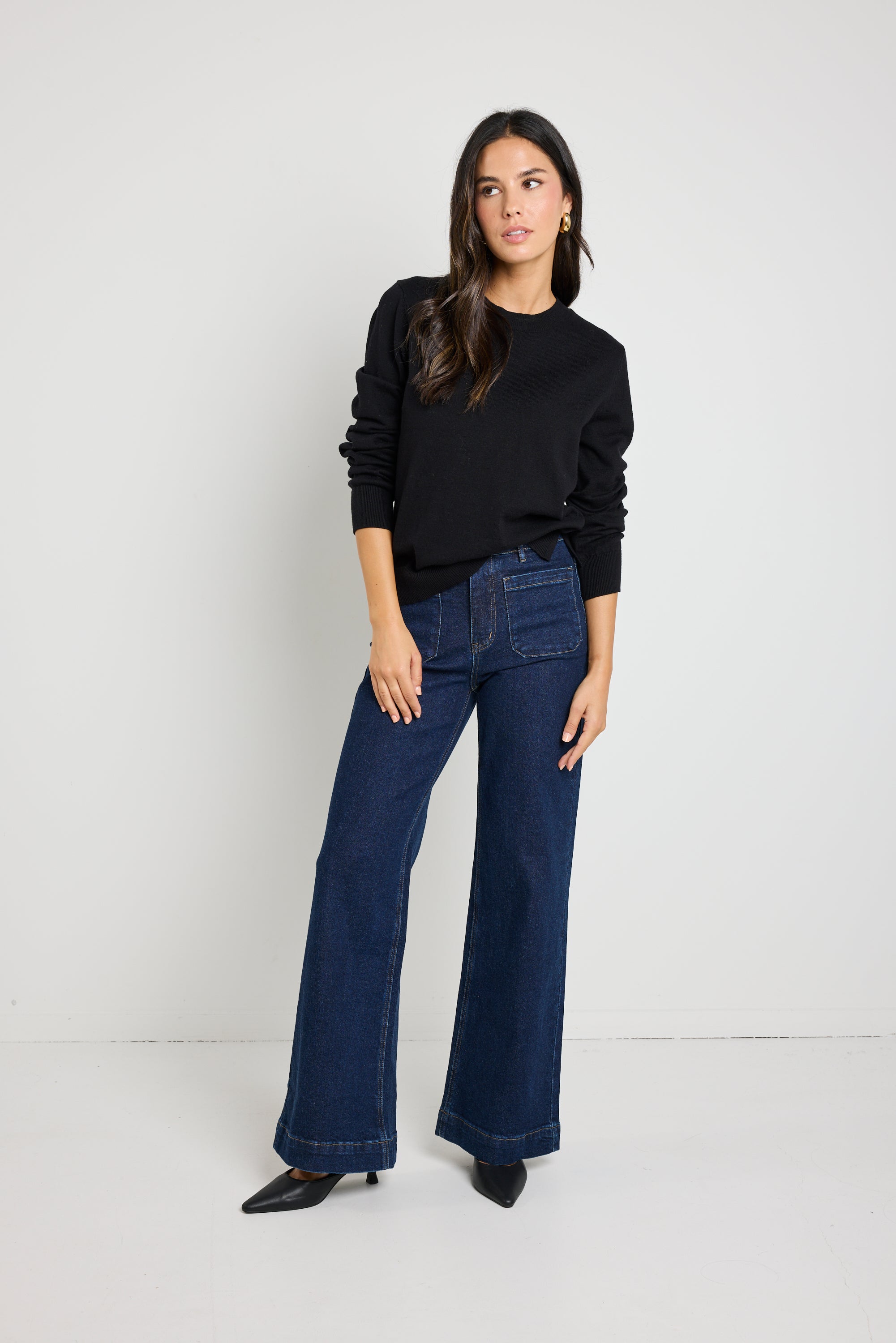 Zoey Indigo High Rise Wide Leg Pocket Jean