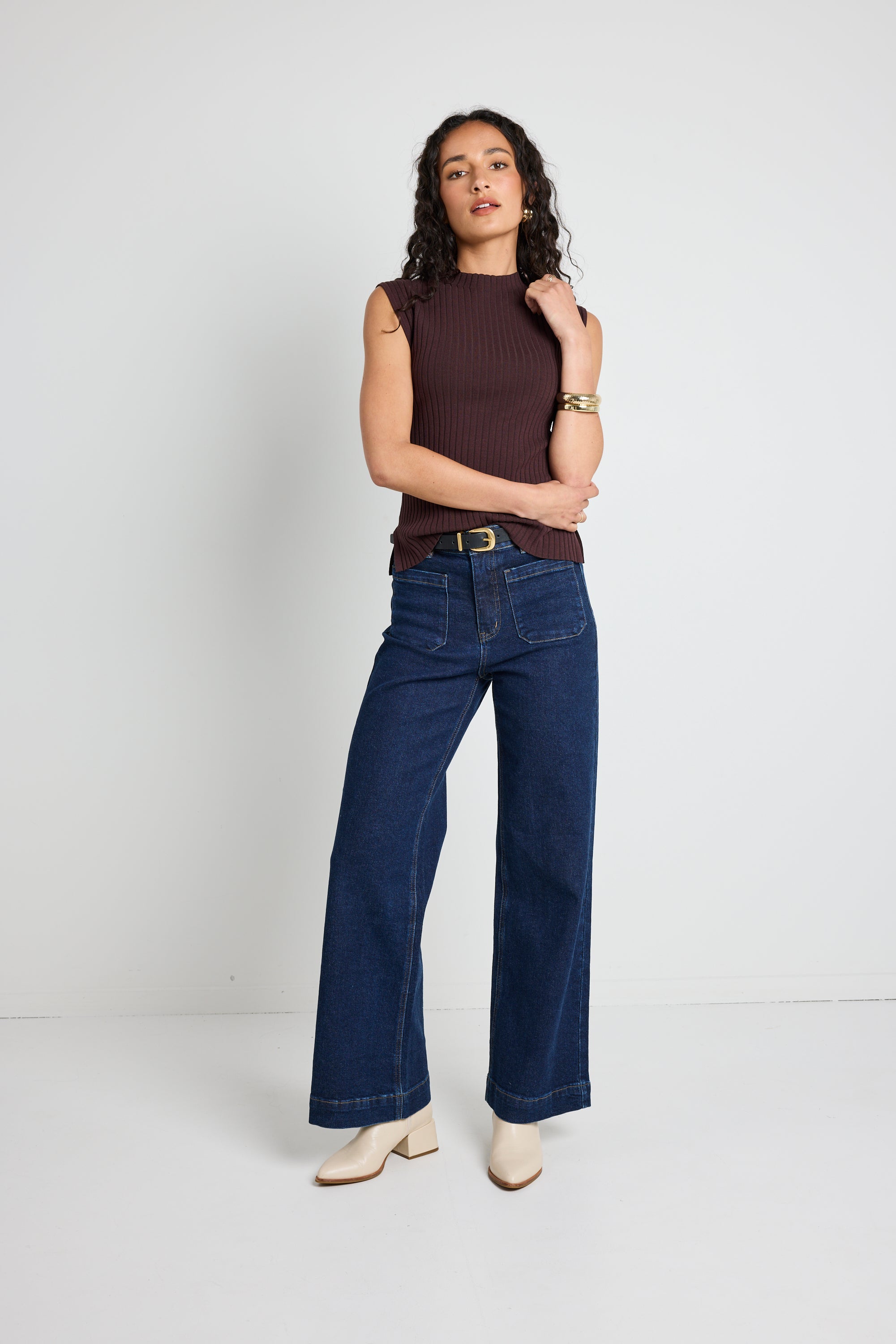Zoey Indigo High Rise Wide Leg Pocket Jean