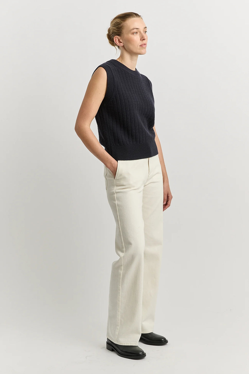 Grid Knit Vest in French Navy Toorallie