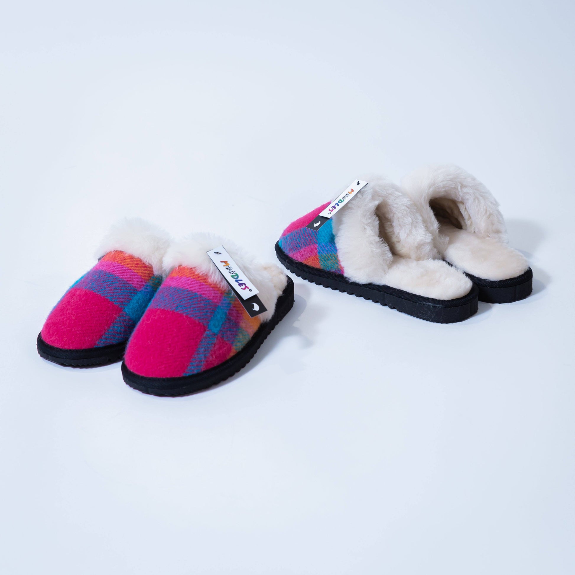 Furmoo pink misfit tartan slippers