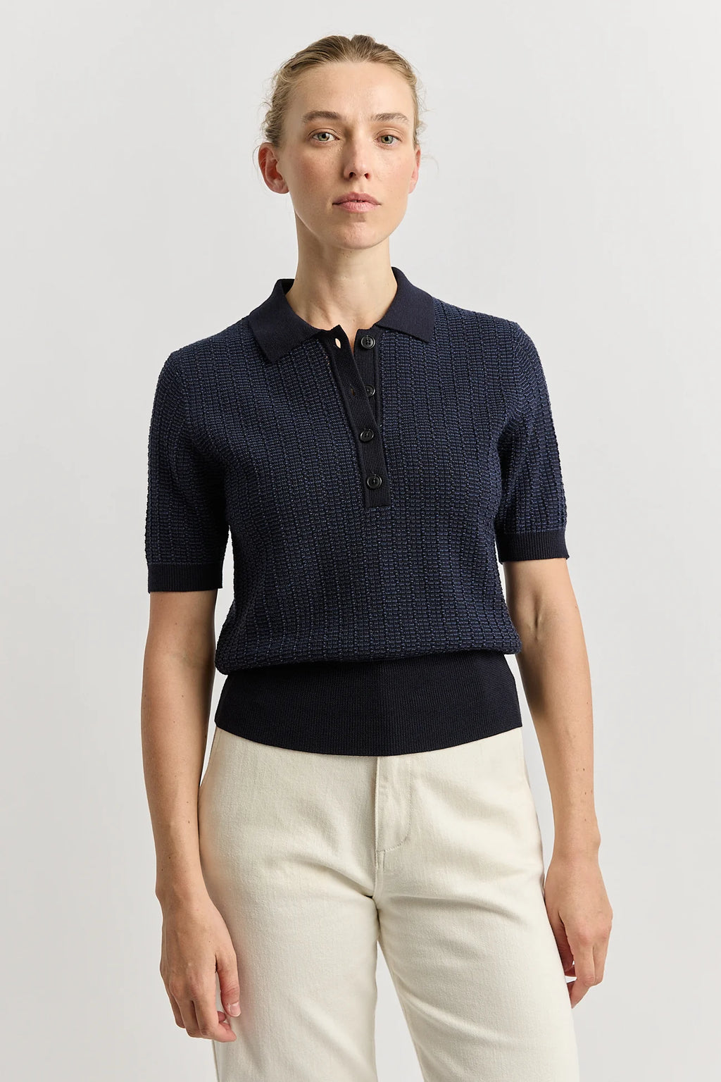 Pointelle Knit Polo in French Navy or Poppy Toorallie