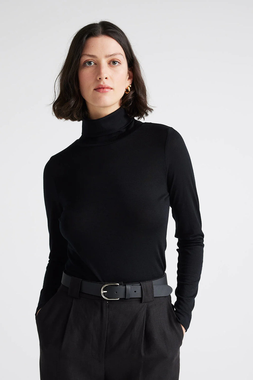 Turtleneck Merino Tee in Warm White or Black
