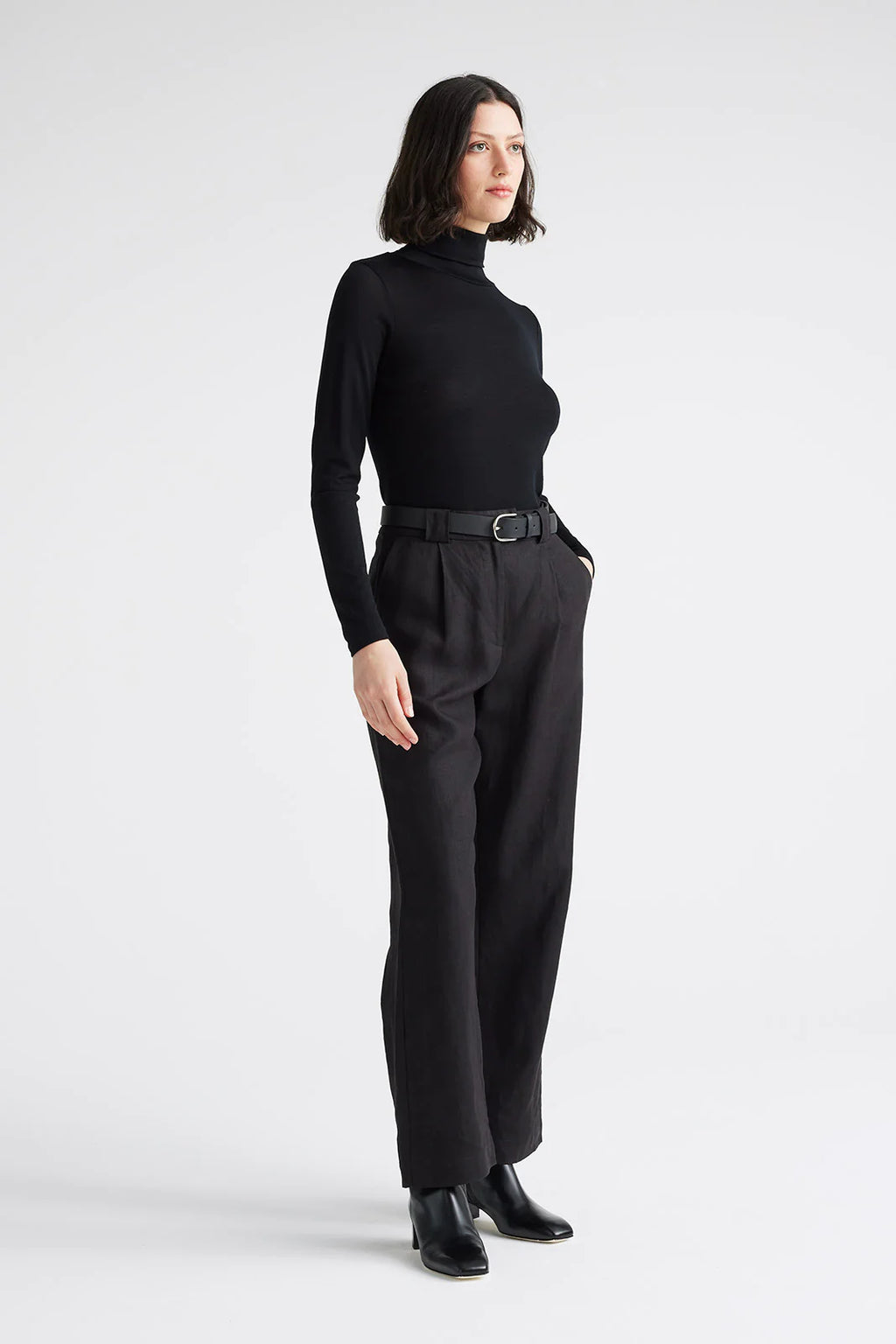 Turtleneck Merino Tee in Warm White or Black