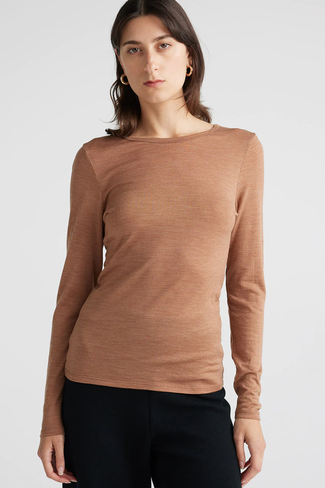 Crew Merino Tee in Espresso or Sand Dune