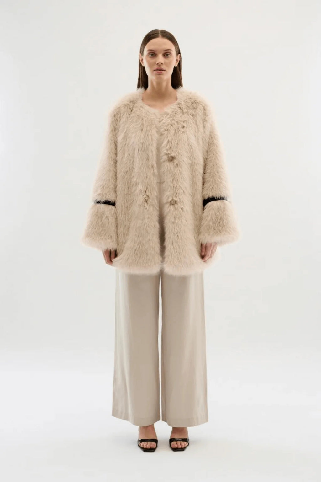 Pearly Fur Coat in Silver Cloud