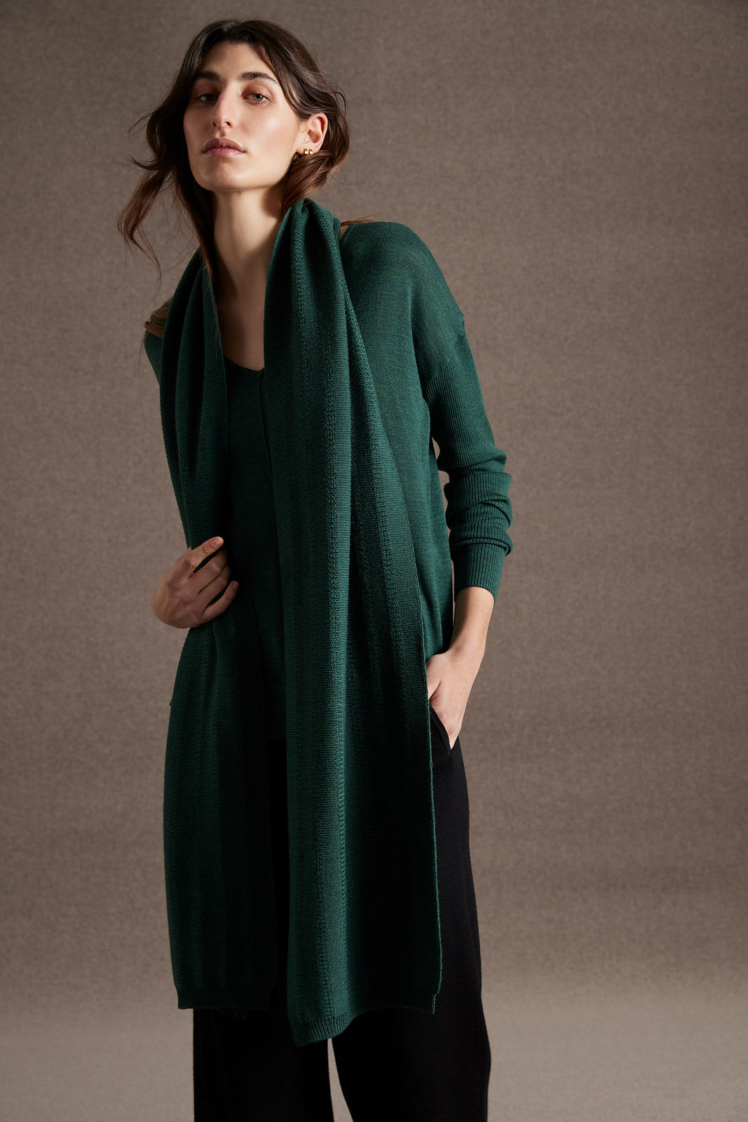 Fine Cable Scarf in Forest or Cruise Blue