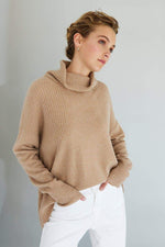 Ribbed Roll Neck in Camel