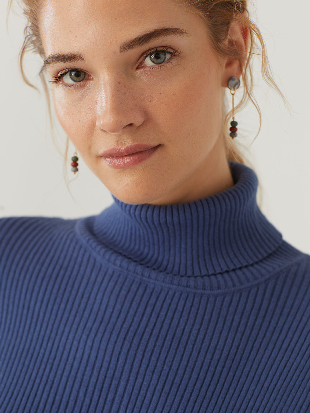 Turtle Neck Rib Sweater in Navy or Mid Blue