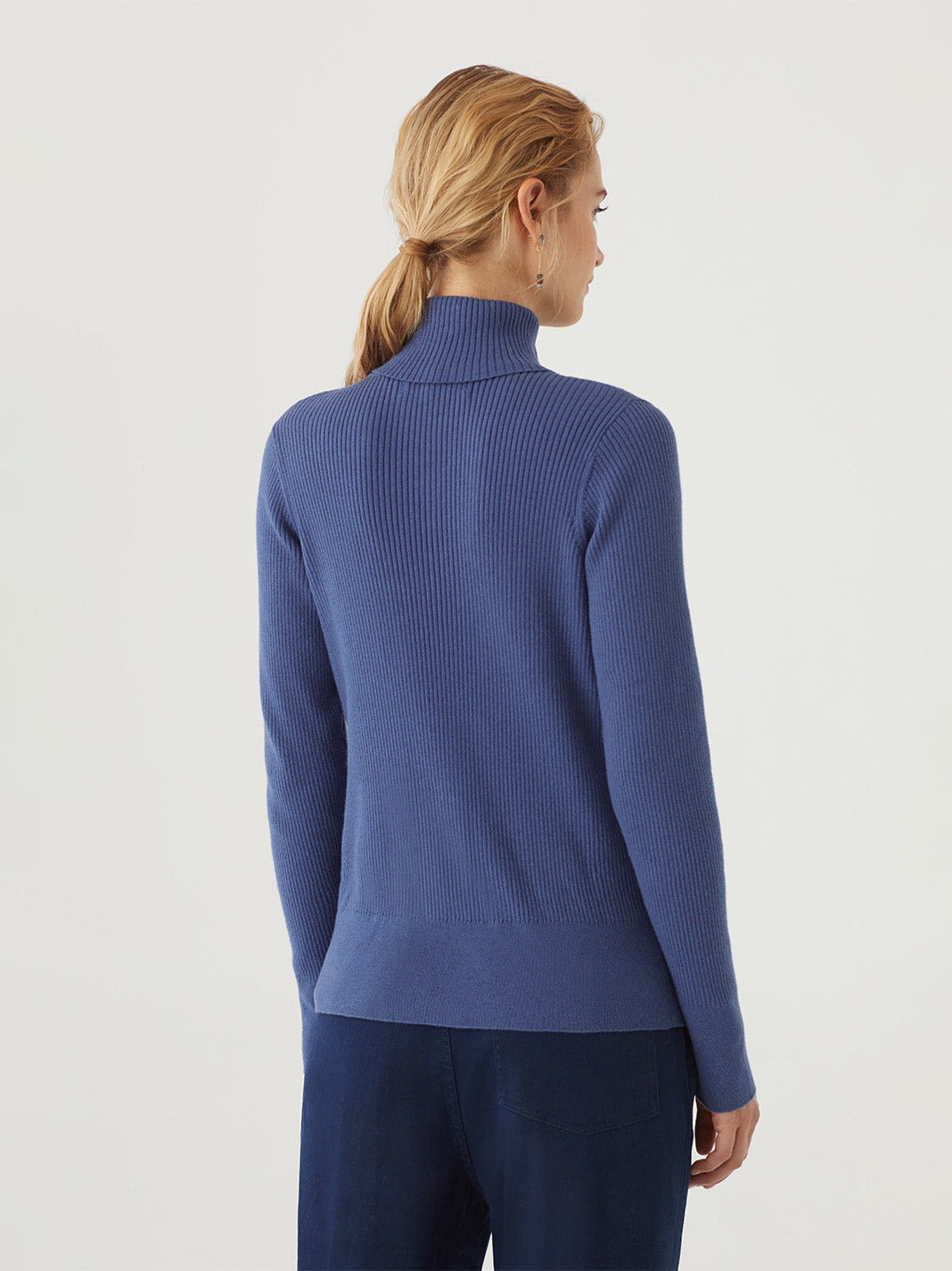 Turtle Neck Rib Sweater in Navy or Mid Blue