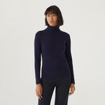Turtle Neck Rib Sweater in Navy or Mid Blue