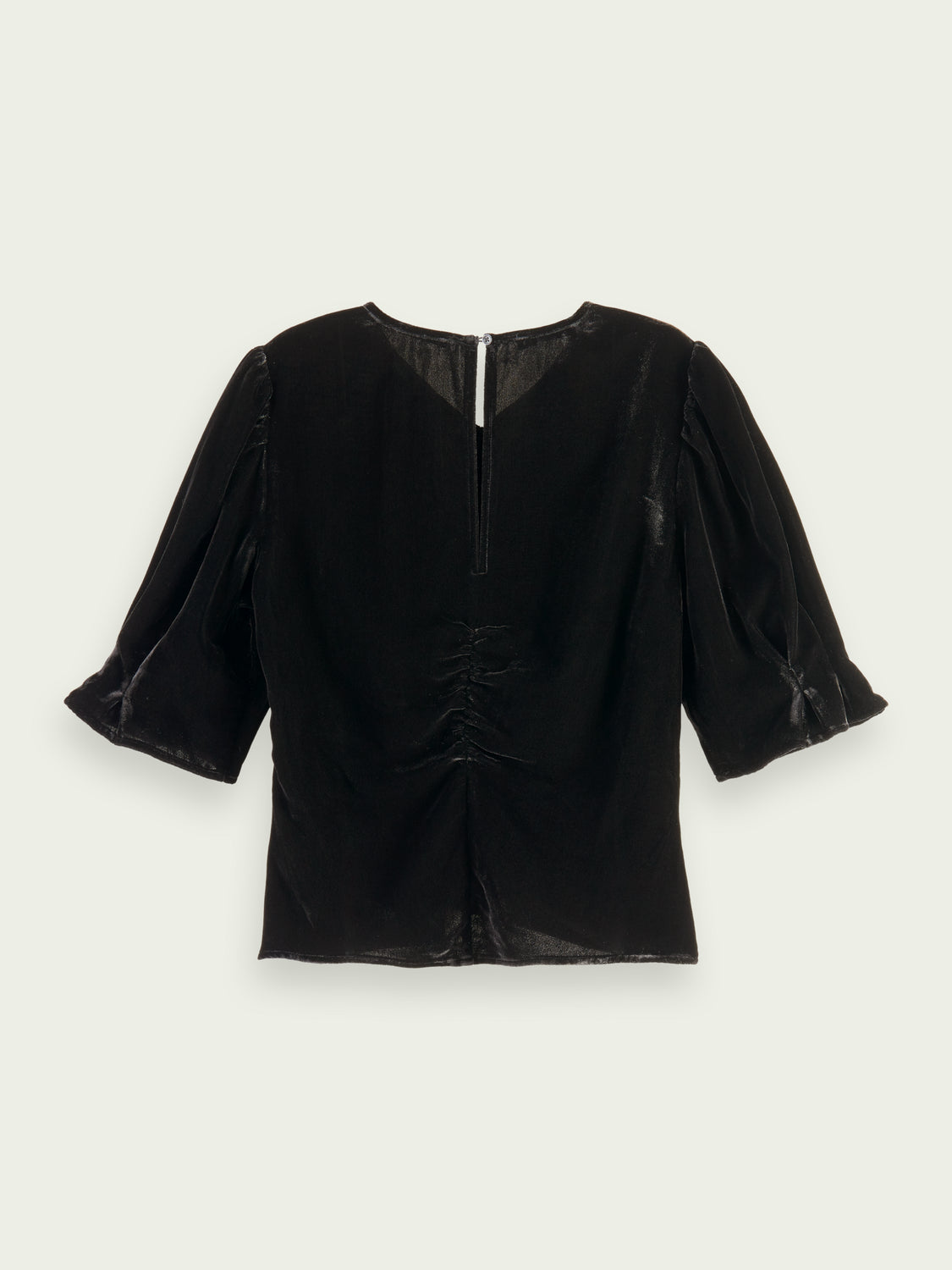 Velvet Ruched Puff-sleeved Top