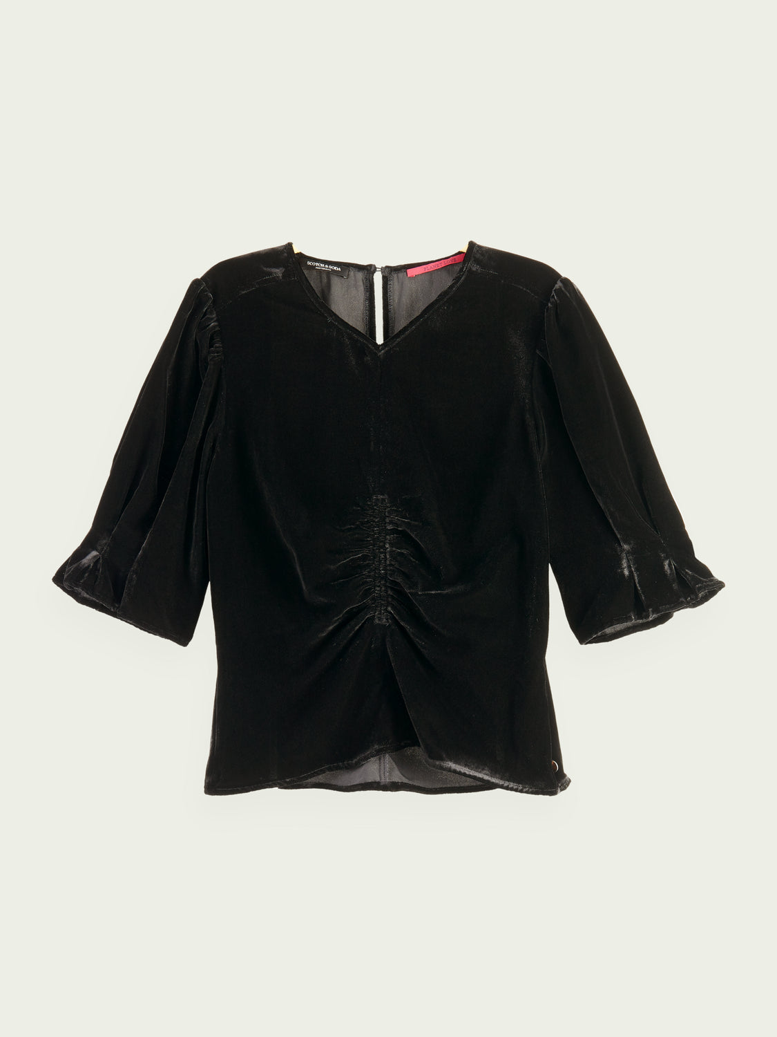 Velvet Ruched Puff-sleeved Top